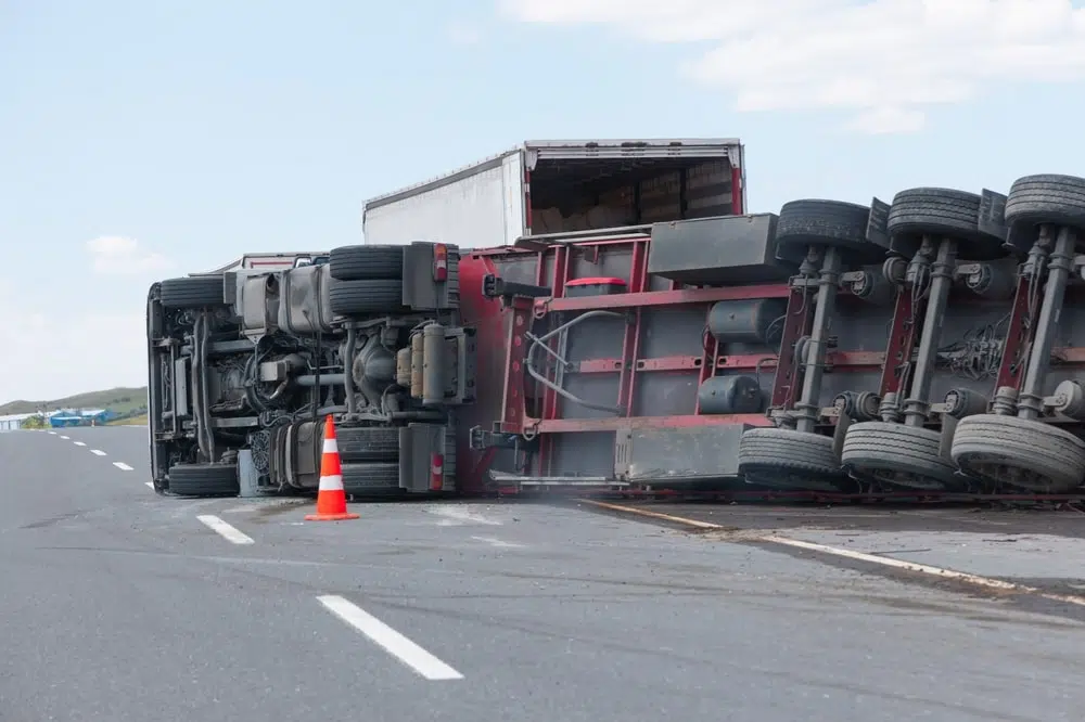 Truck Accident Truck tipped over on highway